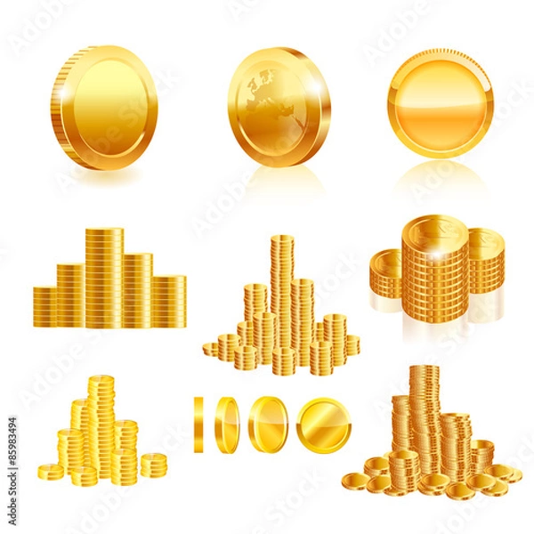 Fototapeta Gold coin set. Vector