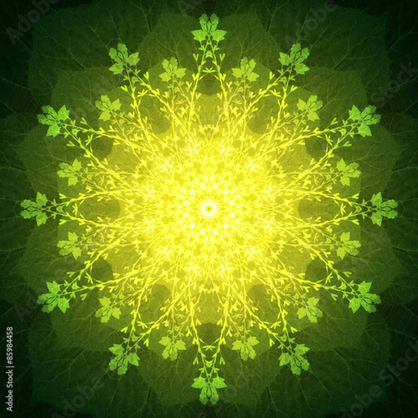 Fototapeta Light Flower Mandala with green background. Ornamental round floral Pattern.
