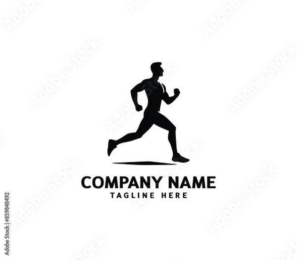 Fototapeta Running Man silhouette logo. Marathon logo black. Speed Running Concept. Running club sports vector