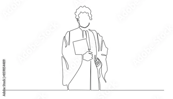 Fototapeta continuous line drawing of judge.single line drawing of judge standing with carrying law book.one line vector illustration.isolated white background