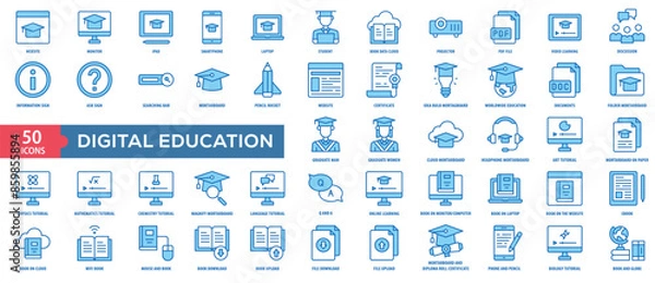 Fototapeta Digital Education Icon Collection Set. Easy To Use, Easy To Edit And Simple Line Vector Icons.