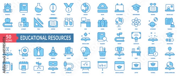 Fototapeta Educational Resources-61 Icon Collection Set. Easy To Use, Easy To Edit And Simple Line Vector Icons.