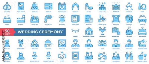 Fototapeta Wedding Ceremony Icon Collection Set. Easy To Use, Easy To Edit And Simple Line Vector Icons.