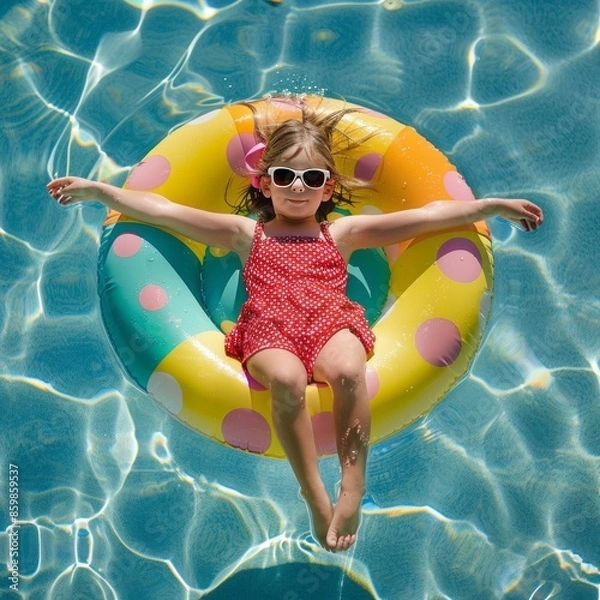 Obraz Little Girl Floating on Raft in Pool
