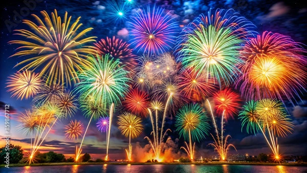 Obraz Colorful Fireworks Display Against the Night Sky