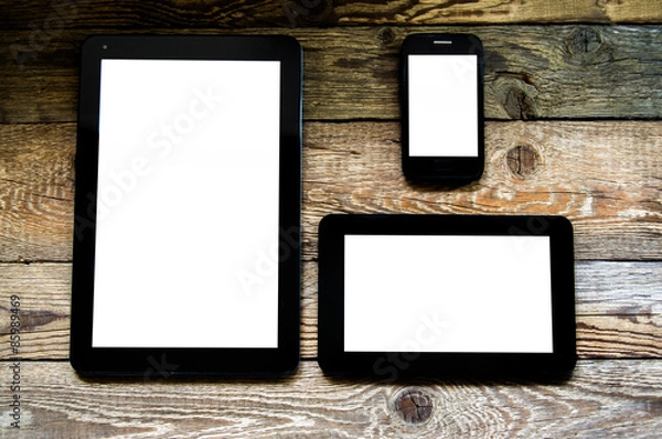 Obraz три планшета на старых досках