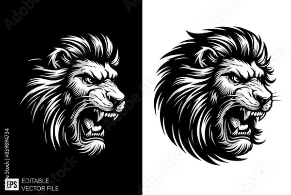 Obraz Skeleton tiger head black and white vector design
