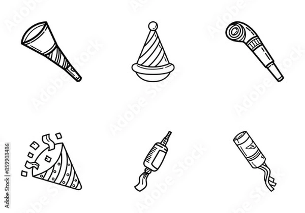 Fototapeta set of celebration day tools line art vector icon isolated on white background