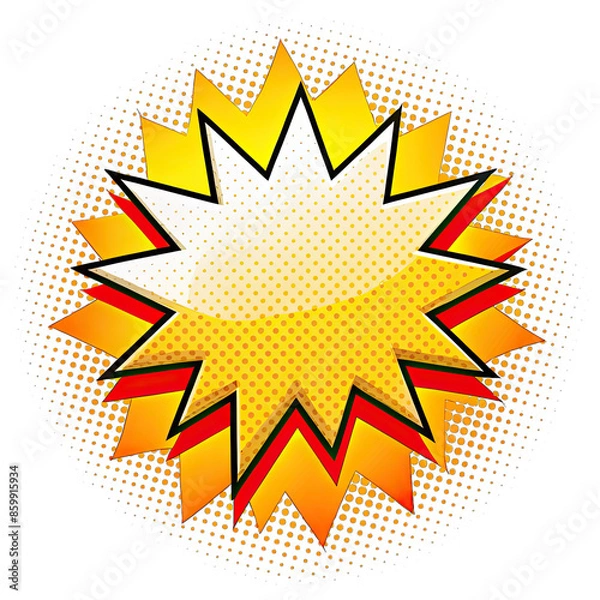 Fototapeta A yellow and red comic book speech bubble with a white interior and a black outline on a white background. Generative AI