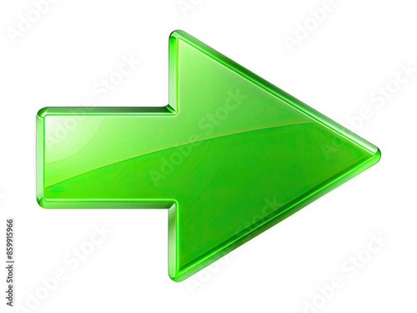 Fototapeta A single, glossy green right arrow isolated on a white background. Generative AI