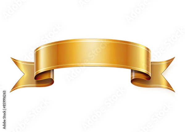 Fototapeta A golden ribbon banner isolated on a white background. The banner is curved and has a smooth, glossy finish. Generative AI