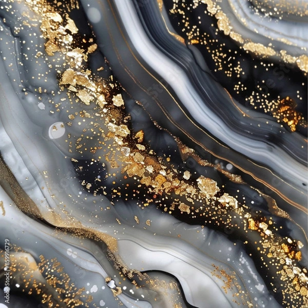 Obraz Black Ink & Golden Splashes Background 