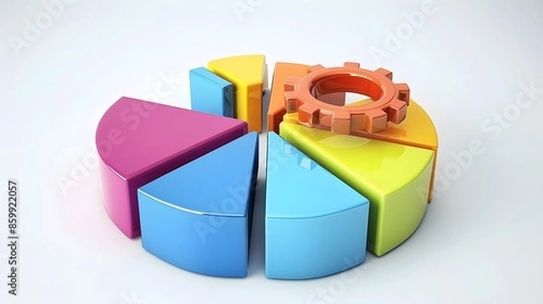 Obraz business pie chart cogwheel 3d illustration profit growth setting configuration connection, white background