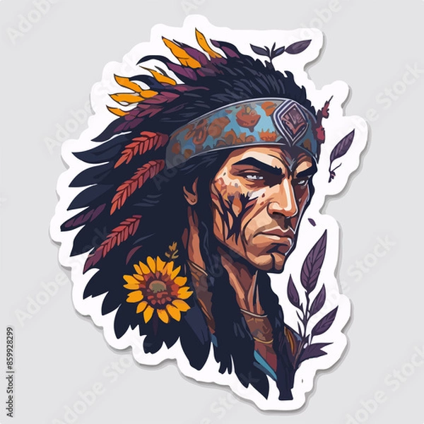 Fototapeta A fierce Aztec warrior logo, showcasing a tribal warrior adorned with traditional armor and feathers, radiates strength and cultural pride, perfect for a powerful avatar.