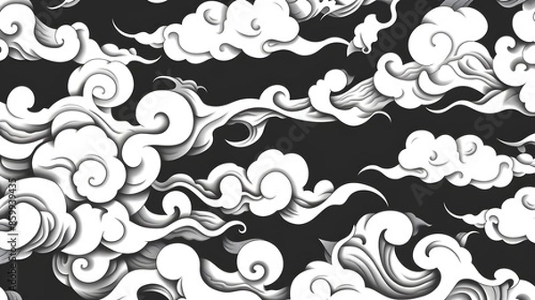 Fototapeta Ethereal Monochrome Cloud Swirls Abstract Background Texture