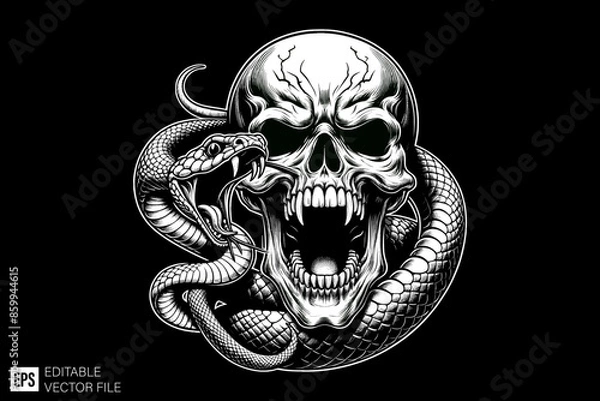 Obraz Evil Skull head tied by snake vector illustration design templates