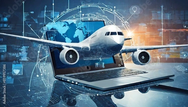 Fototapeta Ensuring data security and compliance in aviation software generative with AI
