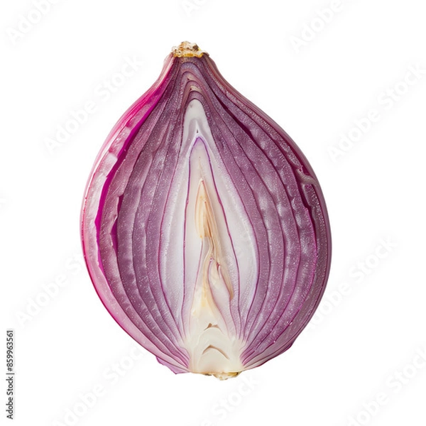 Obraz Close-up of a sliced red onion half, showcasing its vibrant purple layers and fresh texture, ideal for culinary and food-related visuals.