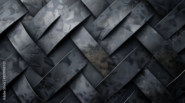 Fototapeta Abstract woven pattern of dark gray and black stripes.  Geometric texture background.  Perfect for industrial or modern design.