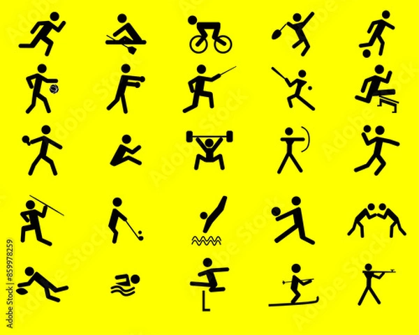 Fototapeta Set of sports icons with yellow vector background