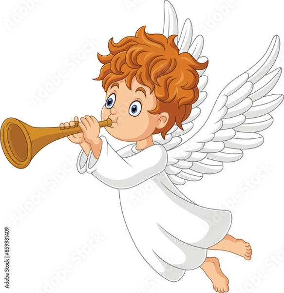 Obraz Cartoon angel blowing trumpet