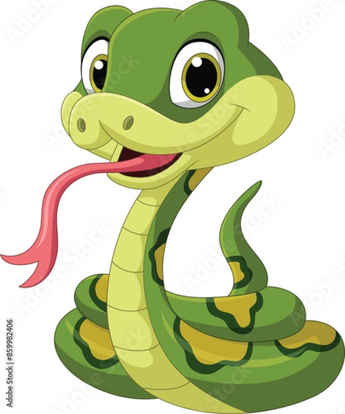 Fototapeta Illustration of funny green snake
