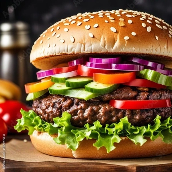 Fototapeta hamburger on a black background