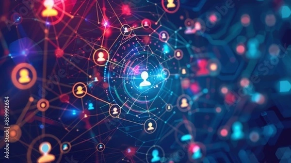 Fototapeta a digital cartoon modern illustration of a simple diagram showing the persona at the center, surrounded by various social network icons