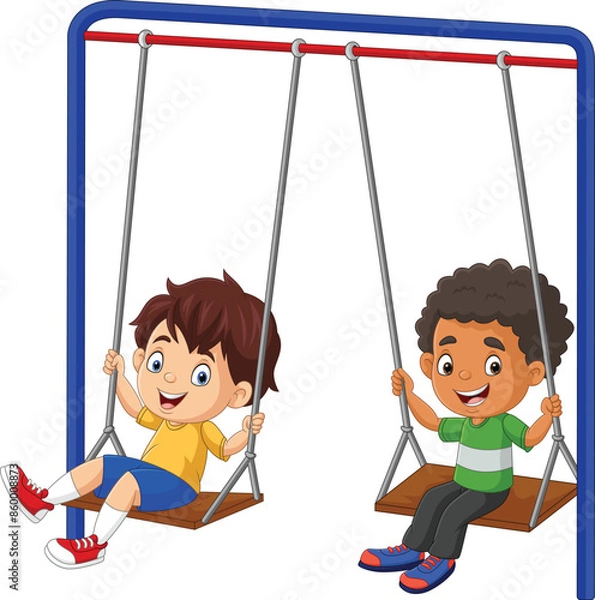 Obraz Illustration cartoon of two boys swinging