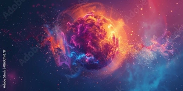 Fototapeta a sphere of swirling particles, centrally placed, gradient colours