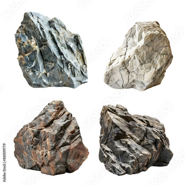 Obraz Rugged rocks with varied textures and colors, showcasing their natural, raw beauty. Isolated on transparent background.