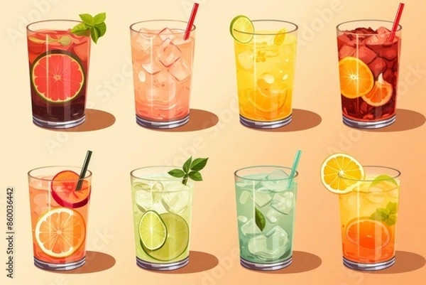 Fototapeta cocktails flat design side view summer beverages animation Complementary Color Scheme