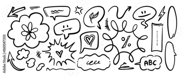 Fototapeta Hand drawn doodle vector set. Collection of cute hand drawn doodle.