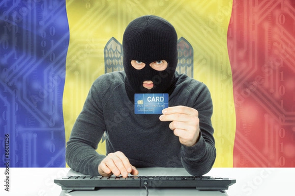 Fototapeta Concept of cybercrime with national flag on background - Moldova