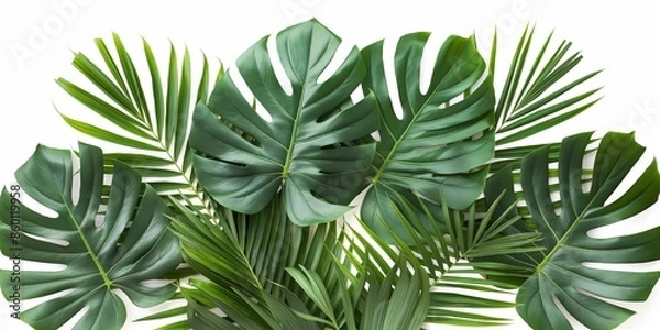 Fototapeta Decorative tropical plant leaves in lush green, creating a fresh, exotic background for nature-inspired design.