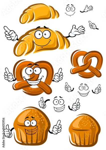 Fototapeta Cake, croissant and pretzel characters
