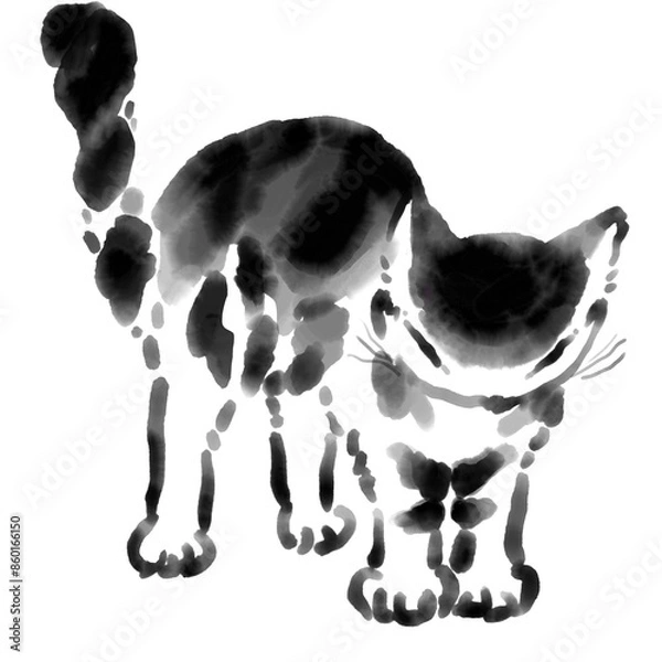 Fototapeta 立ち上がって伸びをする虎柄の猫