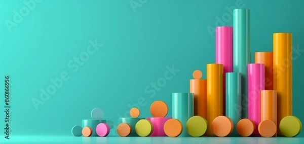 Fototapeta 3D clay  of a customer churn rate graph, isolated on a teal background