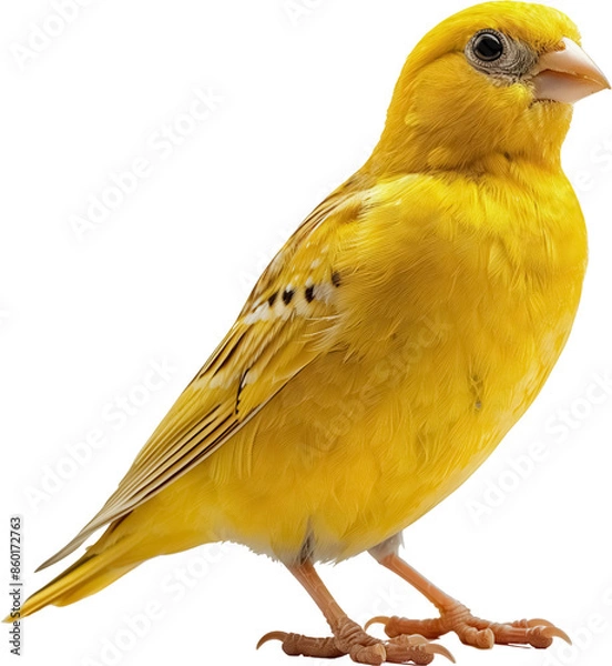 Fototapeta Golden Canary Radiance: A portrait of a vibrant yellow canary, its feathers aglow against a pristine white backdrop, Canaries bird American Singer isolated on transparent background