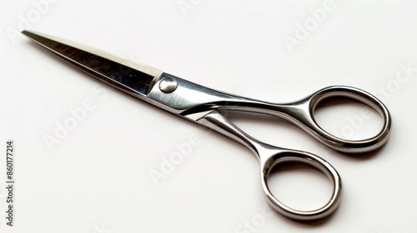 Fototapeta Image of a closed pair of scissors with a white background.