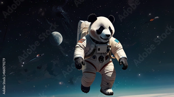 Fototapeta Illustration Of panda astronaut floating in space