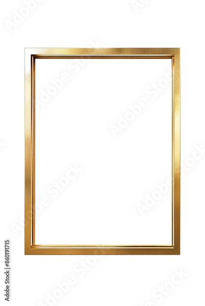 Fototapeta Minimalistic gilded picture frame, 3d golden rectangle frame for photo, png with transparent background	