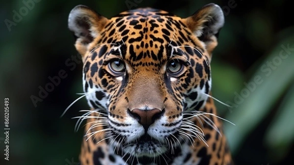 Fototapeta Intense Leopard Staring with Fierce Gaze in Dense Jungle
