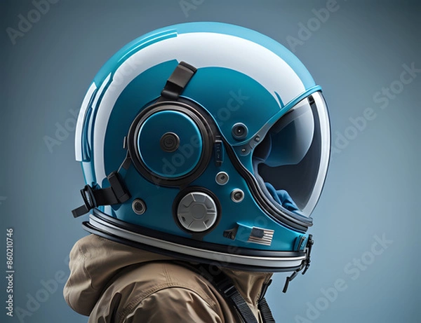 Fototapeta Astronaut on the moon. Kid with an astronaut suit. blue astronaut. blue background. Generative AI	