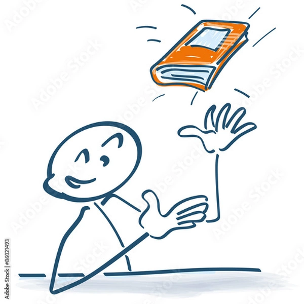 Obraz Strichmännchen mit Buch in der Luft