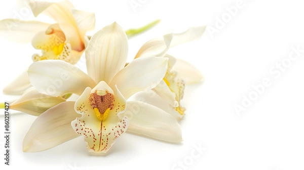 Fototapeta Vanilla orchid vanilla flower isolated on white background : Generative AI