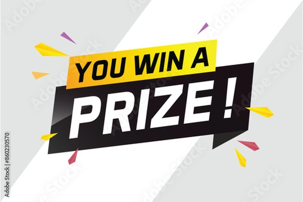 Fototapeta you win prize word concept vector illustration with 3d style for use landing page, template, ui, web, mobile app, poster, banner, flyer, background, gift card, coupon, wallpaper

