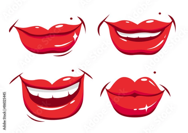 Fototapeta Vector set of smiling female lips. Vector illustration