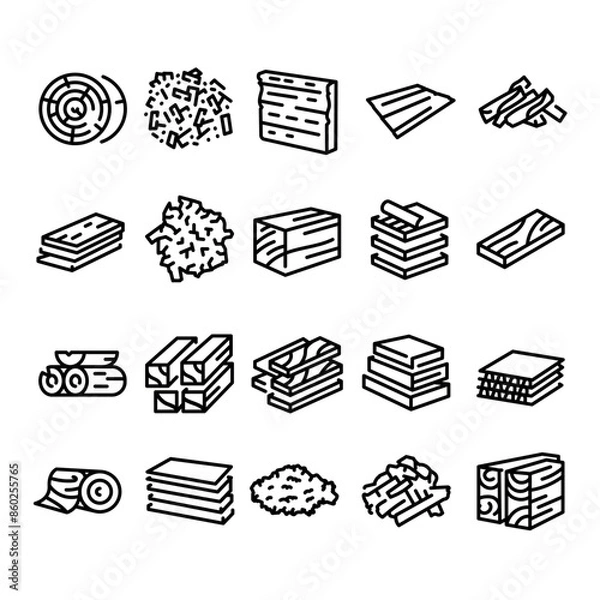 Obraz Wooden production line black icons set.Signs for web page, mobile app, button, logo.