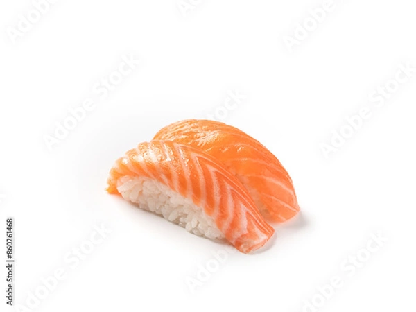 Fototapeta Japanese sushi with salmon on a white background